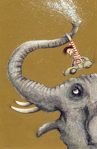 ‘Bolero voor een olifant’; Binnenwerkillustratie voor ‘Dansen in applaus’ van Gerard Zelen | Uitgeverij F&N Eigen Beheer, 2008