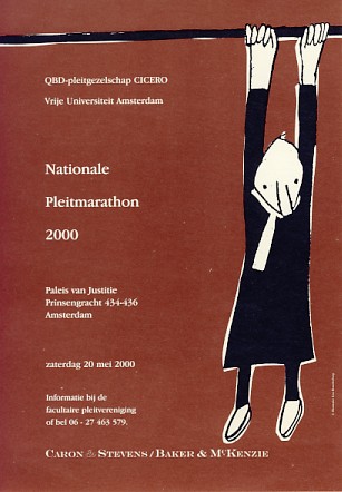 ‘Nationale Pleitmarathon 2000’; Ontwerp voor poster, flyer en programmaboekje van de NPM 2000 | in opdracht van QBDBD, Juridische faculteitsvereniging, Vrije Universiteit Amsterdam