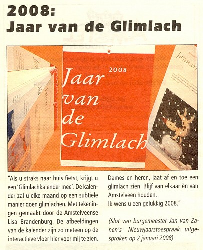 ‘Artikel Amstelveense Wijkkrant’; Artikel n.a.v. de nieuwjaarsreceptie 2008 van de Gemeente Amstelveen | Krantenartikel uit de Amstelveense Wijkkrant |februari 2008, jaargang 9 nummer 1