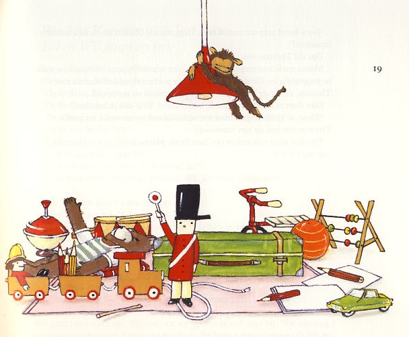 ‘De koffer’; Binnenwerkillustratie bij eigen verhaal in de voorleesbundel Vakantie! | Uitgeverij Leopold, 2004