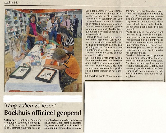 ‘Workshop in Boekhuis’; Knutselactiviteit voor kinderen t.g.v. de officiële opening van Boekhuis Aalsmeer | Artikel verschenen in de Nieuwe Meerbode - 3 september 2009