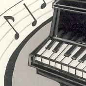 ‘Piano’; Paginagrote binnenwerkillustratie in Leesboek C voor de methode ‘Tussen de regels’, jaargroep 6 | Uitgeverij Zwijsen, 2004